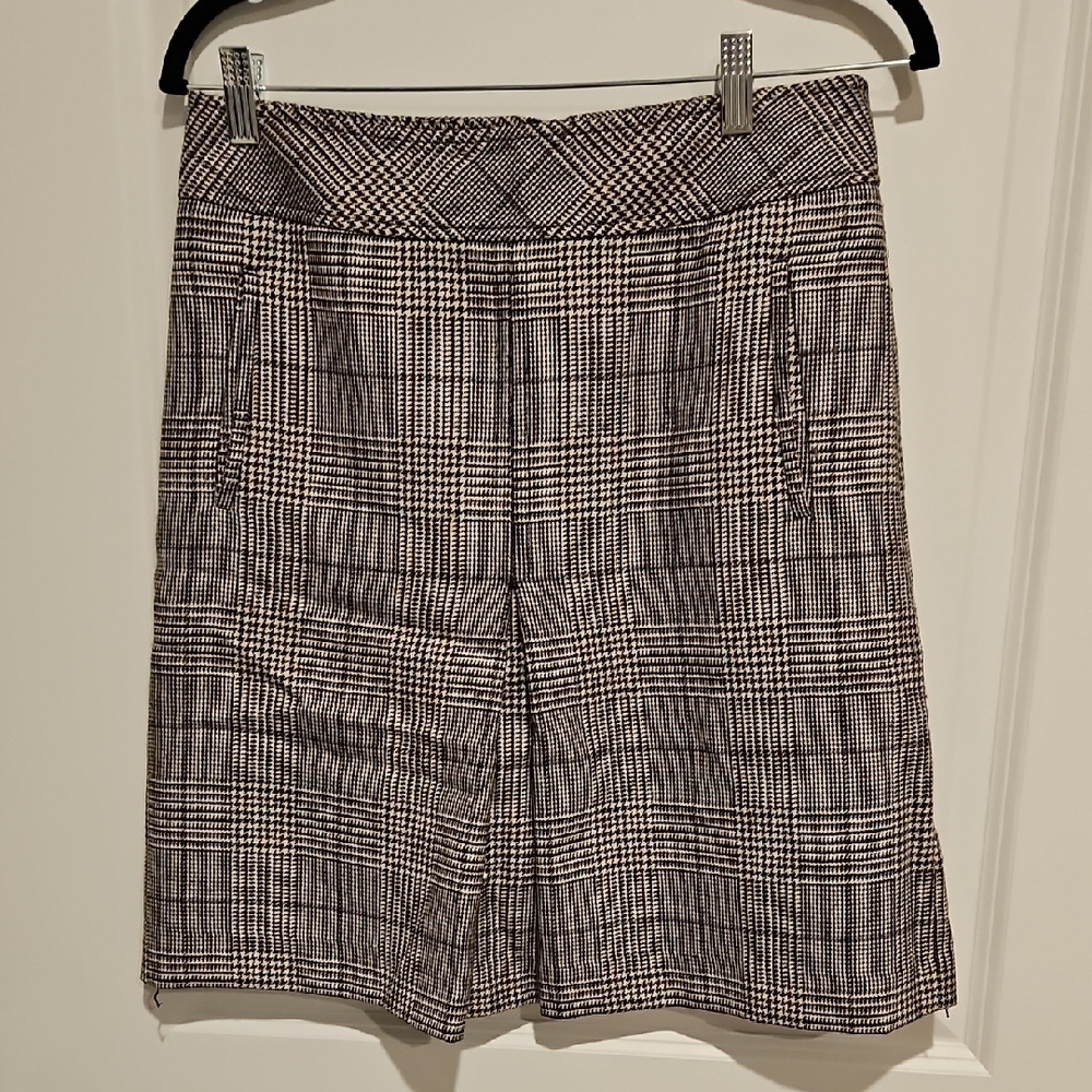 LOFT Black and White Plaid Mini Skirt